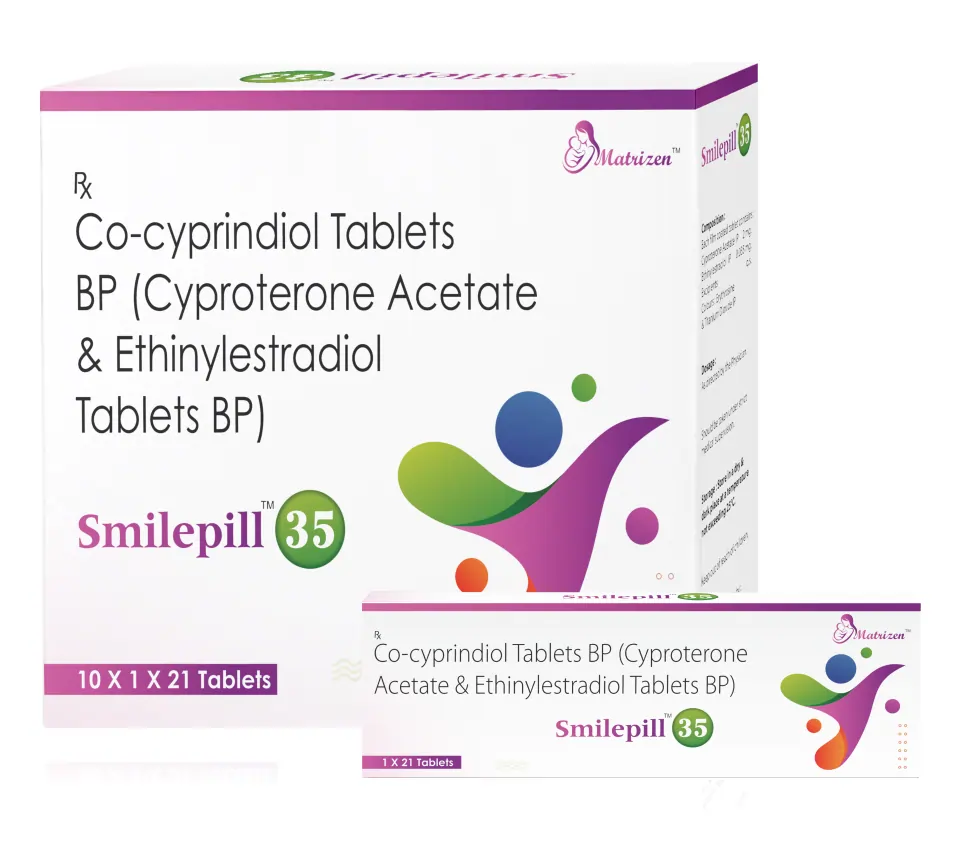 Cyproterone (2mg) + Ethinyl Estradiol (0.035mg) Smilepill 35 Tablet at best price in PCD Pharma Franchise for contraceptive care.